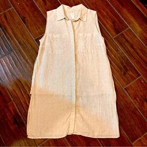 Chicos Beige 100% Linen Side Slit Layered Tunic Tank Top Size XL 1 Lagenlook